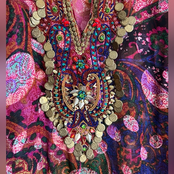 💕Manisha Patel Designs Embellished Boho Paisley Sheer Tunic Top – Size L - Picture 3 of 8